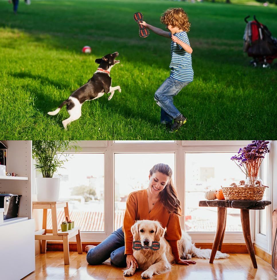 JMT-290378 Durable Dumbbell Dog Chew Toy for Medium to Large Breeds - Indestructible Squeaky Rubber for Aggressive Chewers