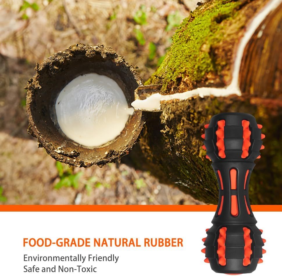 JMT-290378 Durable Dumbbell Dog Chew Toy for Medium to Large Breeds - Indestructible Squeaky Rubber for Aggressive Chewers