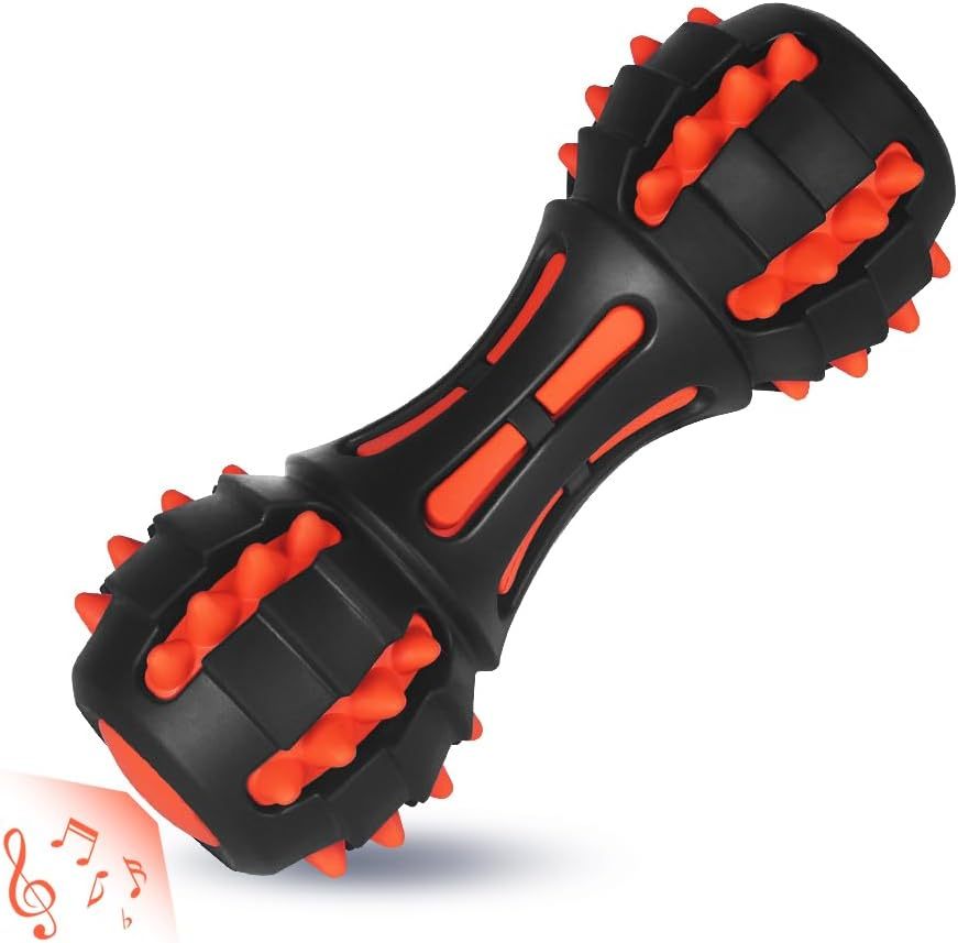 JMT-290378 Durable Dumbbell Dog Chew Toy for Medium to Large Breeds - Indestructible Squeaky Rubber for Aggressive Chewers