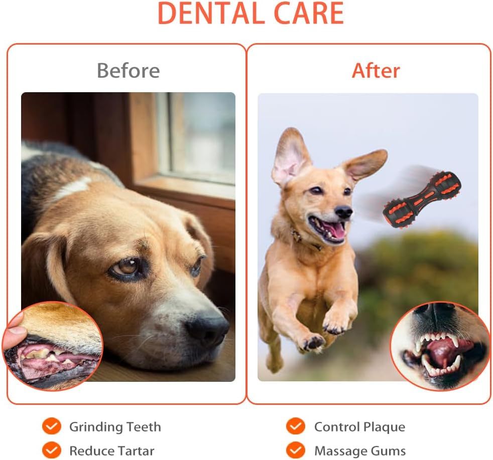 JMT-290378 Durable Dumbbell Dog Chew Toy for Medium to Large Breeds - Indestructible Squeaky Rubber for Aggressive Chewers