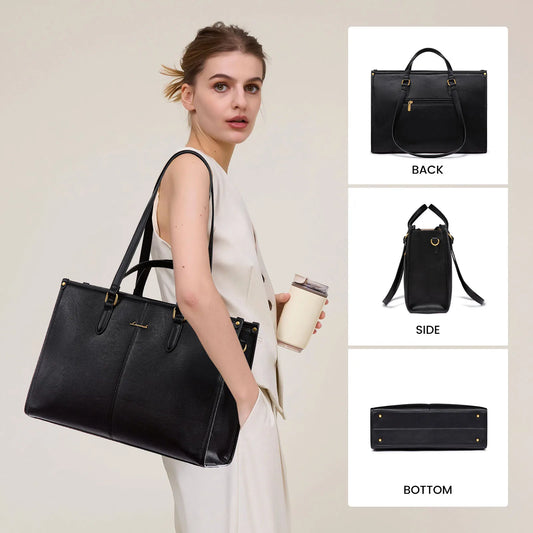JMT-290378 Professional PU Leather Laptop Tote with Clutch Purse - Versatile Work Bag for Office Use