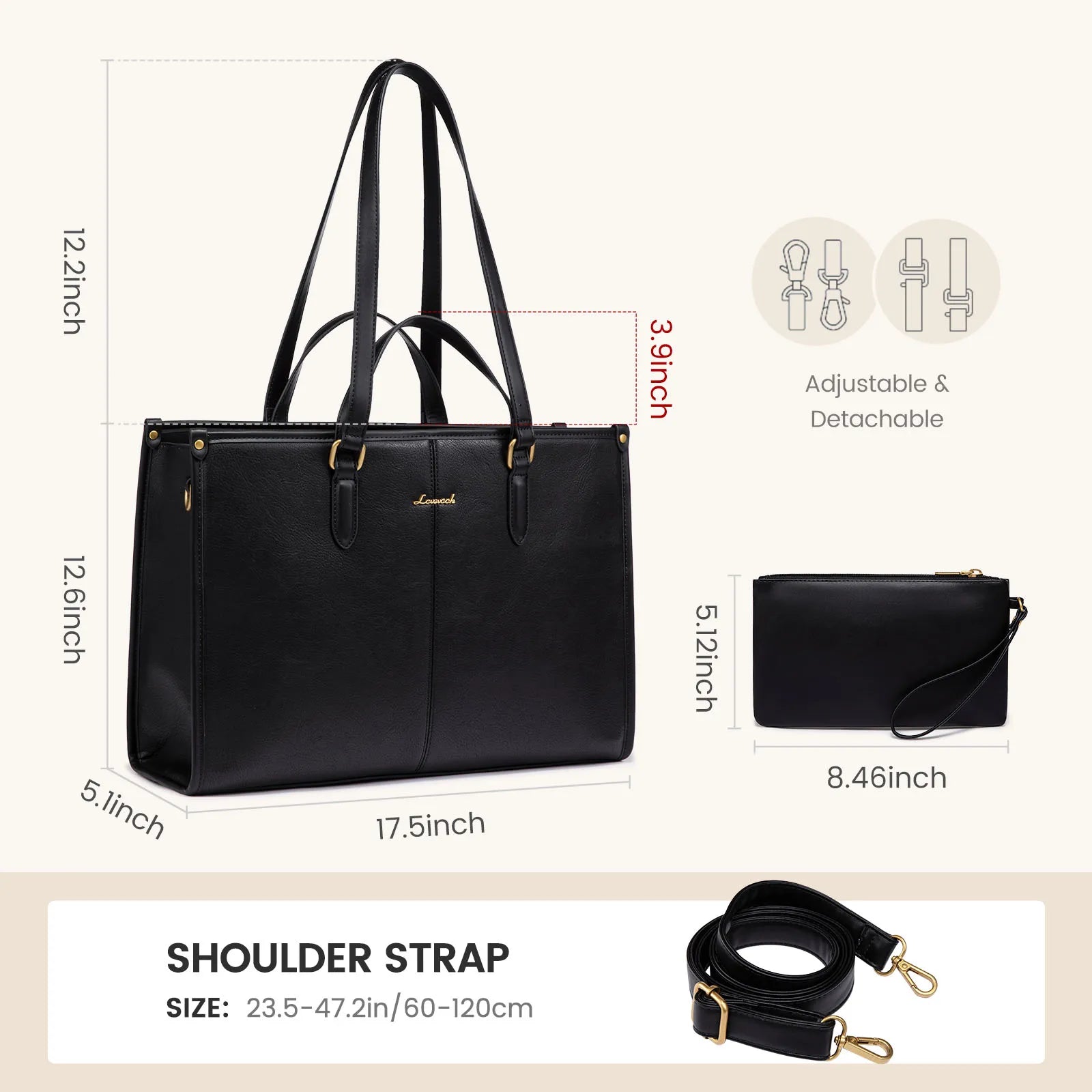 JMT-290378 Professional PU Leather Laptop Tote with Clutch Purse - Versatile Work Bag for Office Use