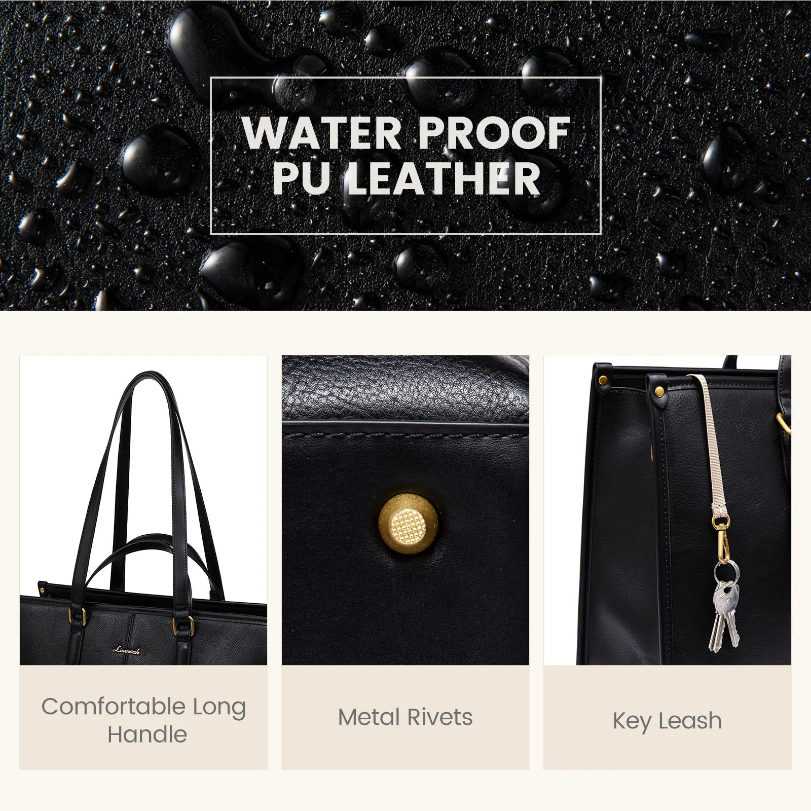 JMT-290378 Professional PU Leather Laptop Tote with Clutch Purse - Versatile Work Bag for Office Use