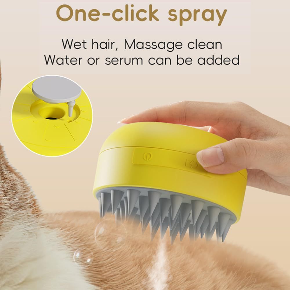 JMT-291786 Rechargeable 3-in-1 Cat Steaming Brush for Hair Removal and Massage, Silicone Design for Cats and Dogs