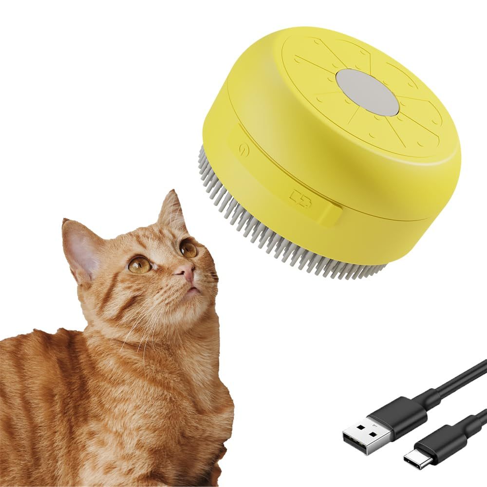 JMT-291786 Rechargeable 3-in-1 Cat Steaming Brush for Hair Removal and Massage, Silicone Design for Cats and Dogs