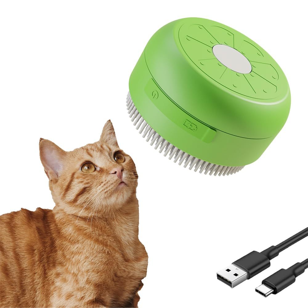 JMT-291786 Rechargeable 3-in-1 Cat Steaming Brush for Hair Removal and Massage, Silicone Design for Cats and Dogs
