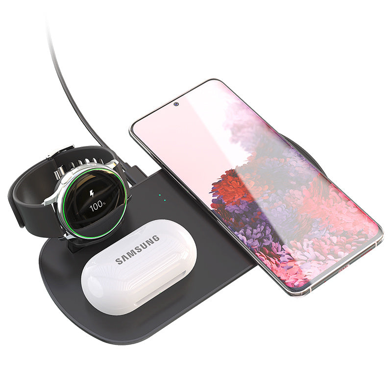 JMT-292042 3-in-1 Fast Wireless Charger for Galaxy Watch, AirPods, and Qi-Compatible Devices