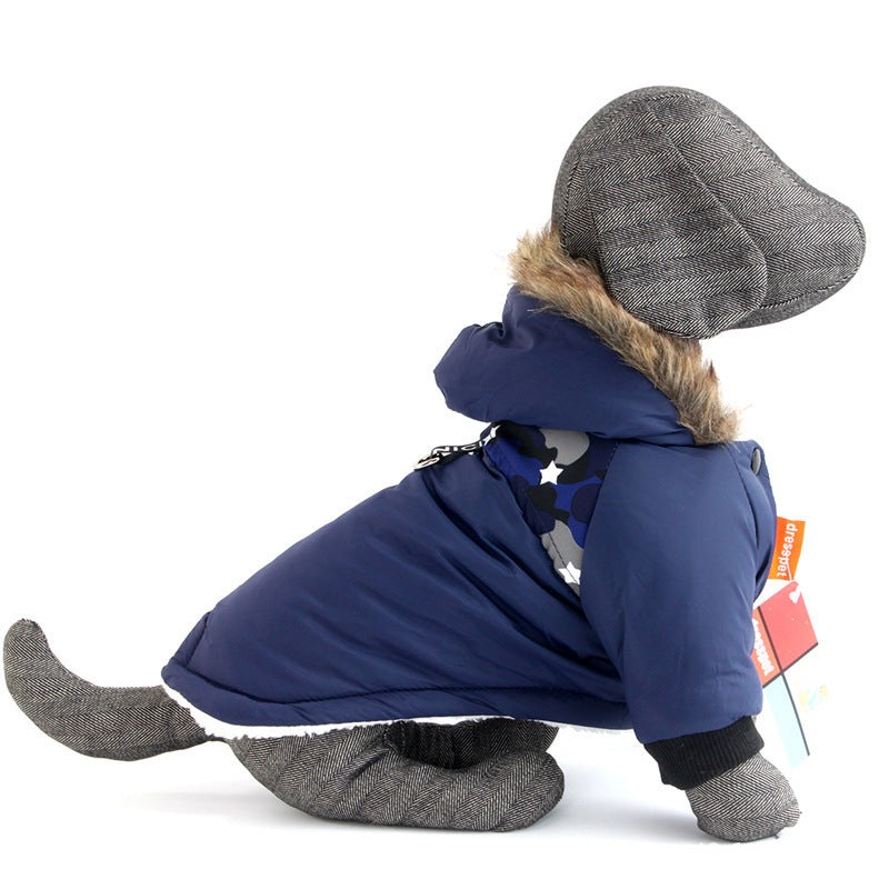 JMT-292618 Warm Cotton Hoodie Vest for Dogs – Two-Legged Plush Jacket for Autumn and Winter