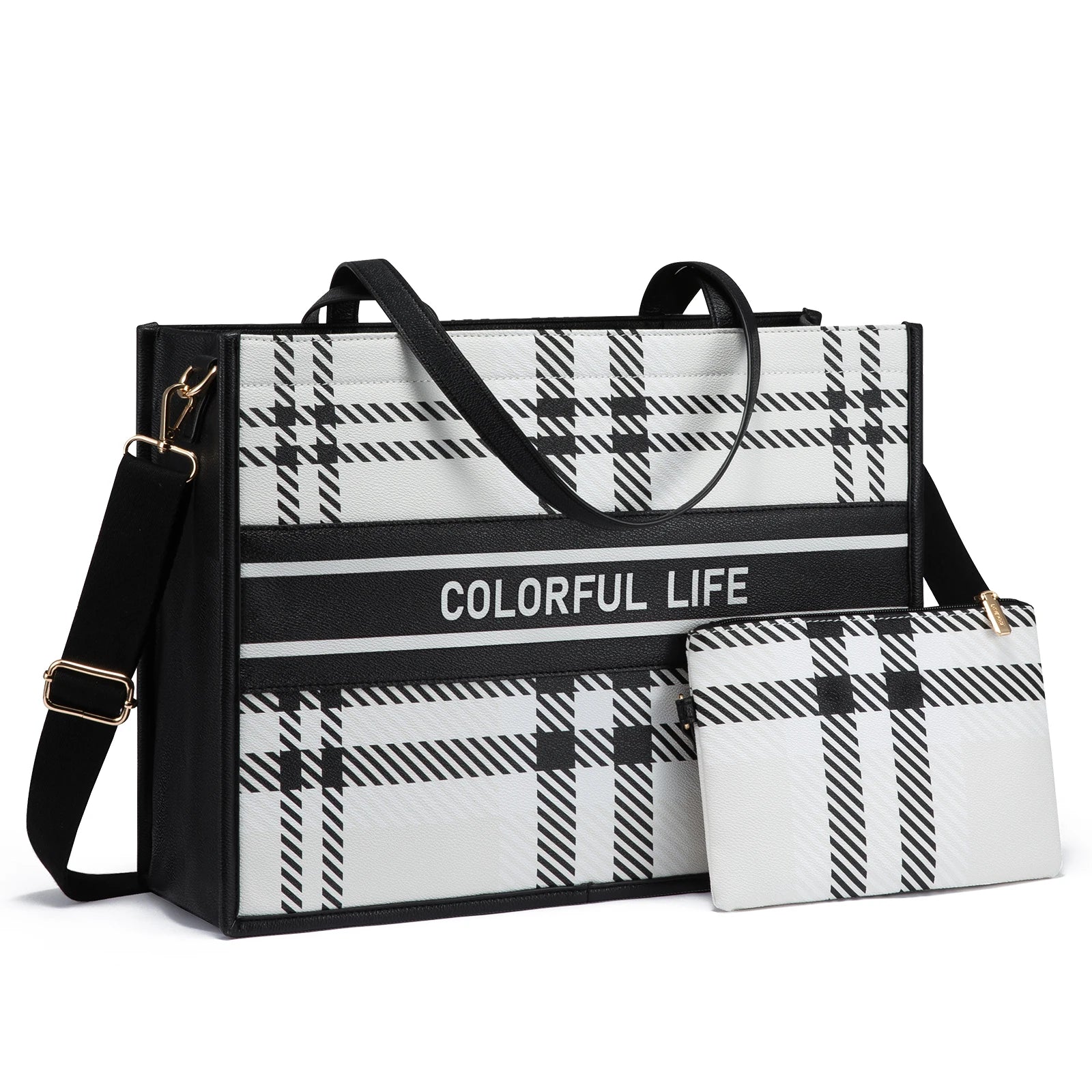 JMT-292682 Women's Canvas Tote Bag and Shoulder Bag Set with Clutch Purse - Stylish Handbags for Everyday Use