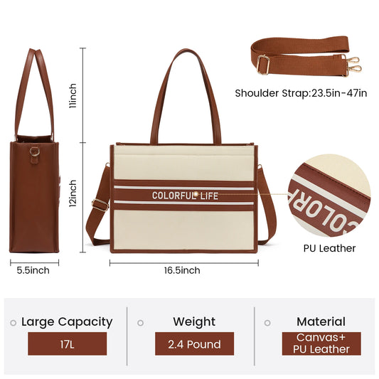 JMT-292682 Women's Canvas Tote Bag and Shoulder Bag Set with Clutch Purse - Stylish Handbags for Everyday Use