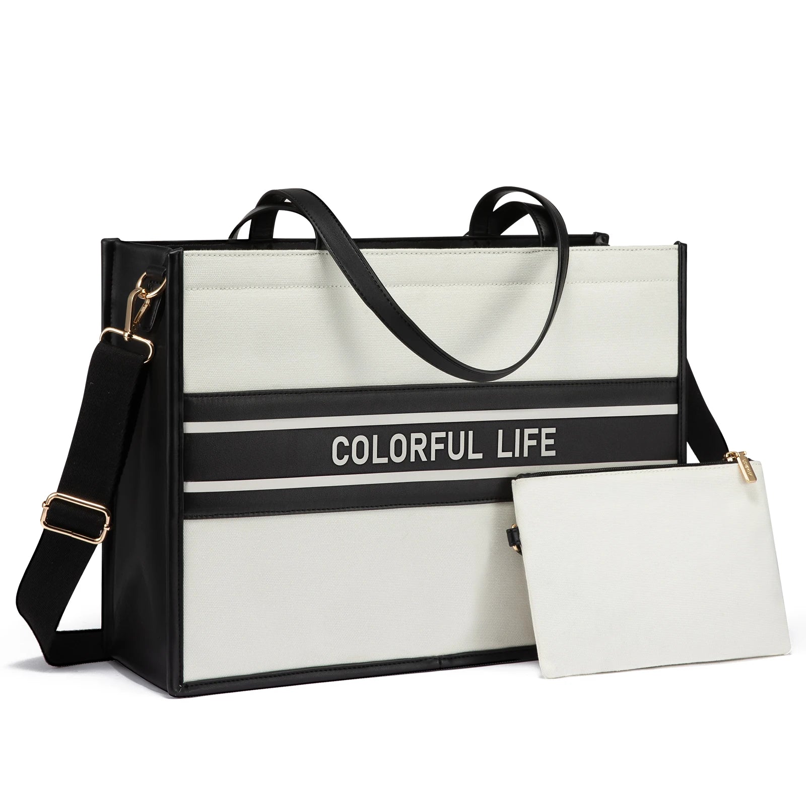 JMT-292682 Women's Canvas Tote Bag and Shoulder Bag Set with Clutch Purse - Stylish Handbags for Everyday Use
