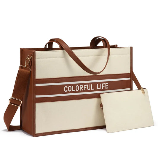 JMT-292682 Women's Canvas Tote Bag and Shoulder Bag Set with Clutch Purse - Stylish Handbags for Everyday Use