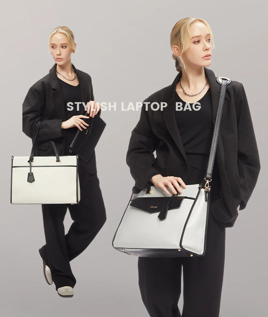 JMT-293578 Vintage Leather 15.6 in Tote Bag Set for Business Women - Office Briefcase with Clutch Purse and Laptop Compartment