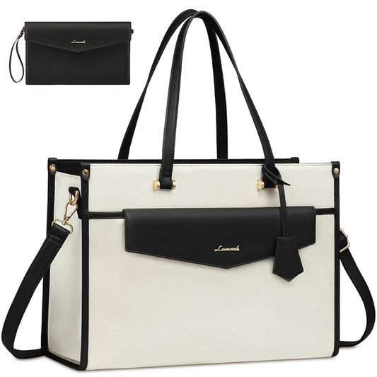 JMT-293578 Vintage Leather 15.6 in Tote Bag Set for Business Women - Office Briefcase with Clutch Purse and Laptop Compartment