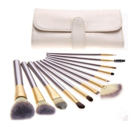 JMT-294282 Persian Makeup Brush Set - Rice White Brushes with Champagne Color Handles