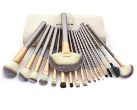 JMT-294282 Persian Makeup Brush Set - Rice White Brushes with Champagne Color Handles