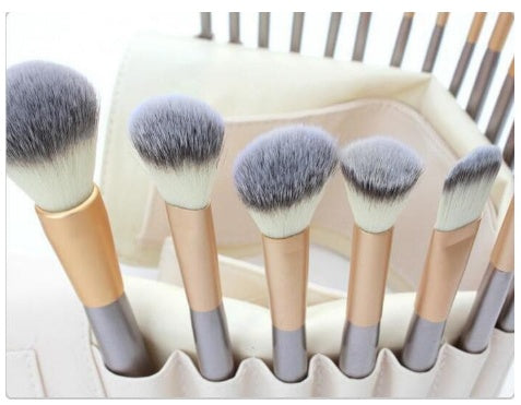 JMT-294282 Persian Makeup Brush Set - Rice White Brushes with Champagne Color Handles