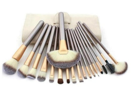 JMT-294282 Persian Makeup Brush Set - Rice White Brushes with Champagne Color Handles