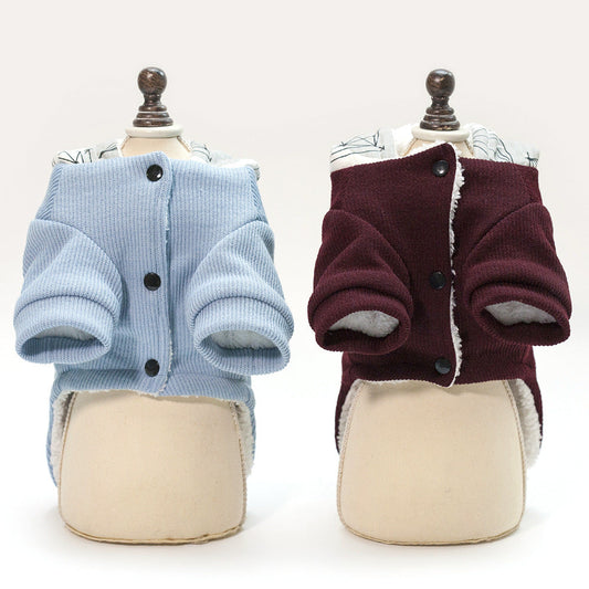 JMT-294474 Warm Cotton-Padded Hooded Coat for Pets in Blue and Wine Red