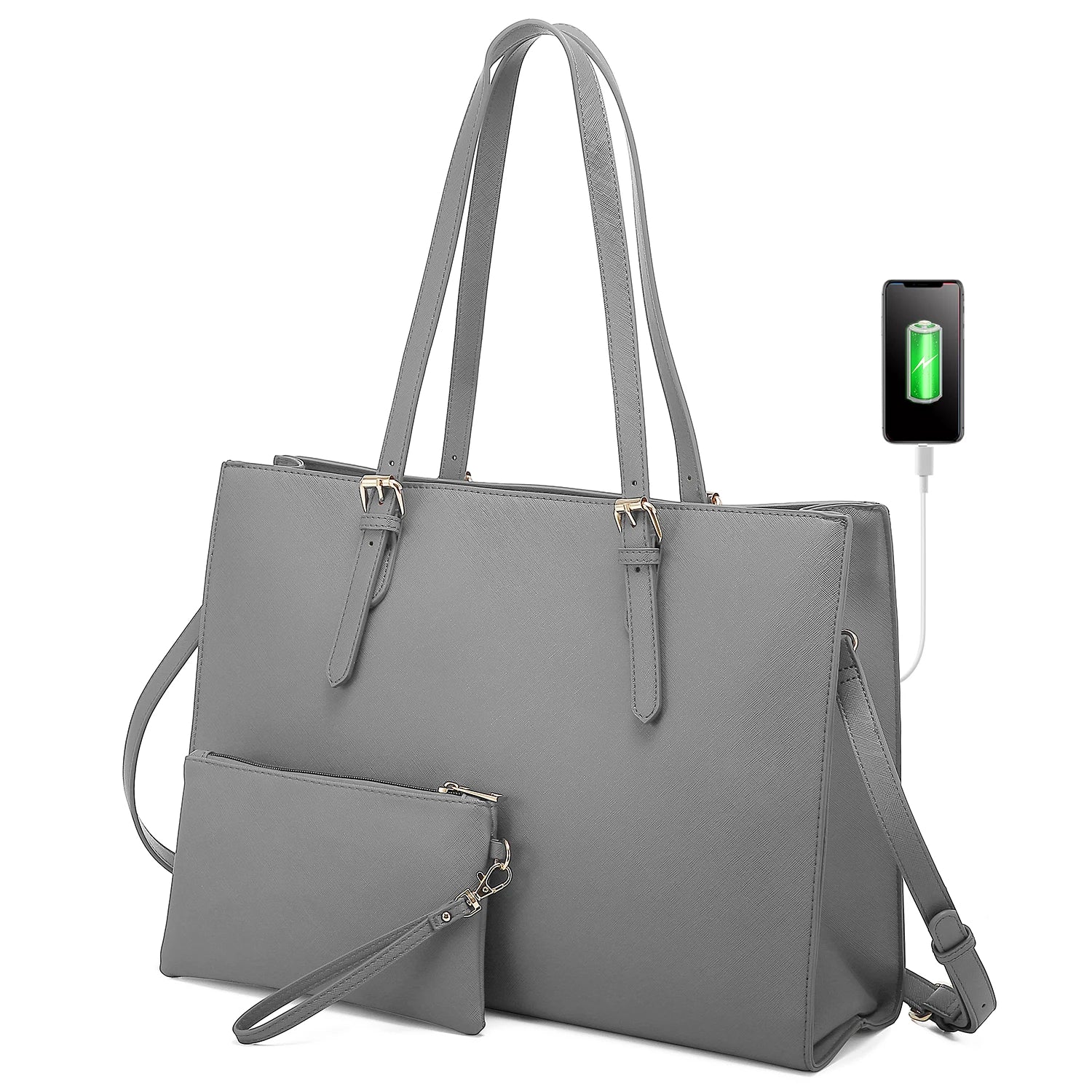 JMT-294730 Fashionable 2-Piece Laptop Tote Handbag Set for Women - Large Leather Shoulder Bags with Croc Design
