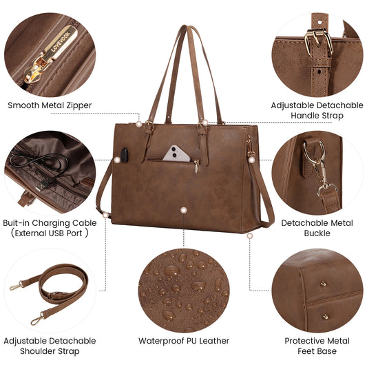 JMT-294730 Fashionable 2-Piece Laptop Tote Handbag Set for Women - Large Leather Shoulder Bags with Croc Design