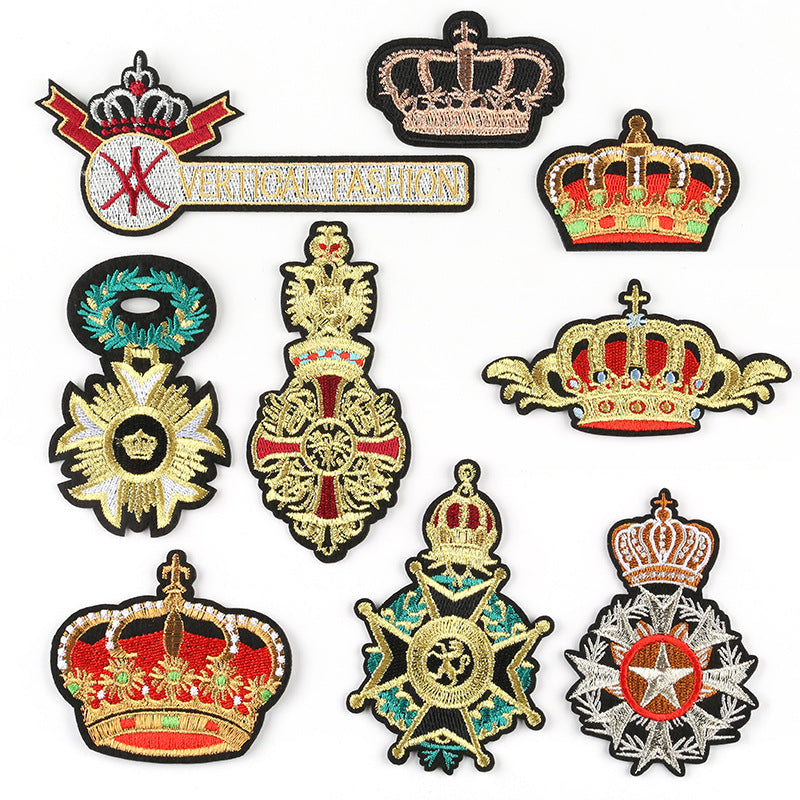 JMT-295626 Customizable Cartoon Crown Cloth Sticker Badge for Clothing Accessories - Polyester Twill with Hot Melt Adhesive, 5.1x10.8cm