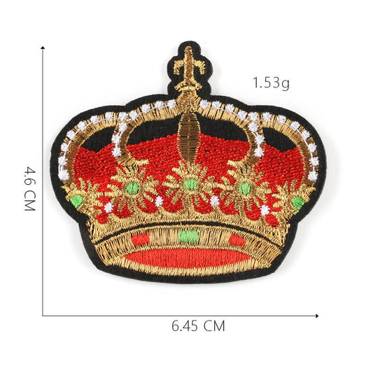 JMT-295626 Customizable Cartoon Crown Cloth Sticker Badge for Clothing Accessories - Polyester Twill with Hot Melt Adhesive, 5.1x10.8cm