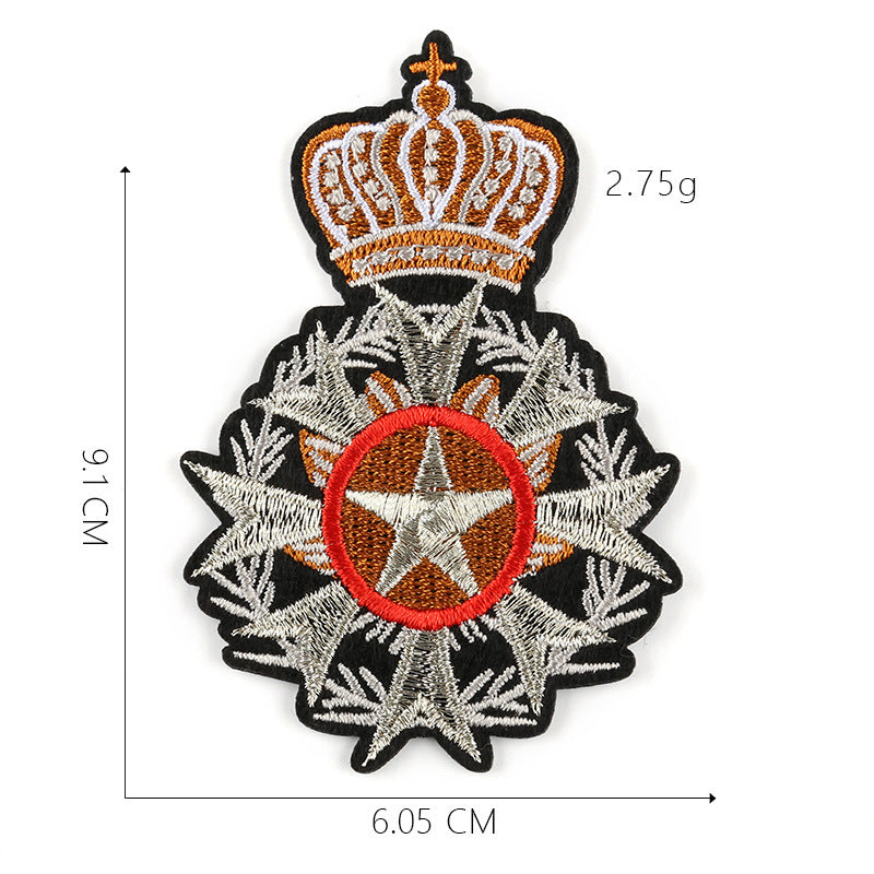 JMT-295626 Customizable Cartoon Crown Cloth Sticker Badge for Clothing Accessories - Polyester Twill with Hot Melt Adhesive, 5.1x10.8cm