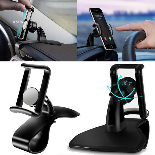 JMT-296010 Adjustable 360-Degree Mobile Phone Holder for Instrument Panels, Black ABS Plastic