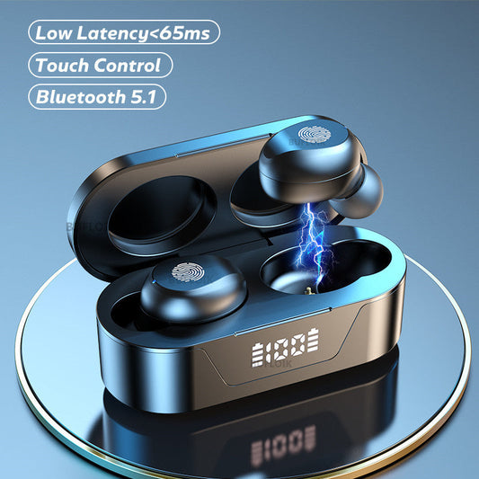 JMT-296138 Mini Bluetooth Earbuds with Battery Display and Touch Control, Stereo Sound, Voice Control, NFC, and Multi-Point Connection, Classic Black or White
