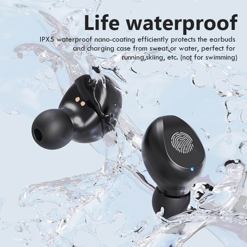 JMT-296138 Mini Bluetooth Earbuds with Battery Display and Touch Control, Stereo Sound, Voice Control, NFC, and Multi-Point Connection, Classic Black or White