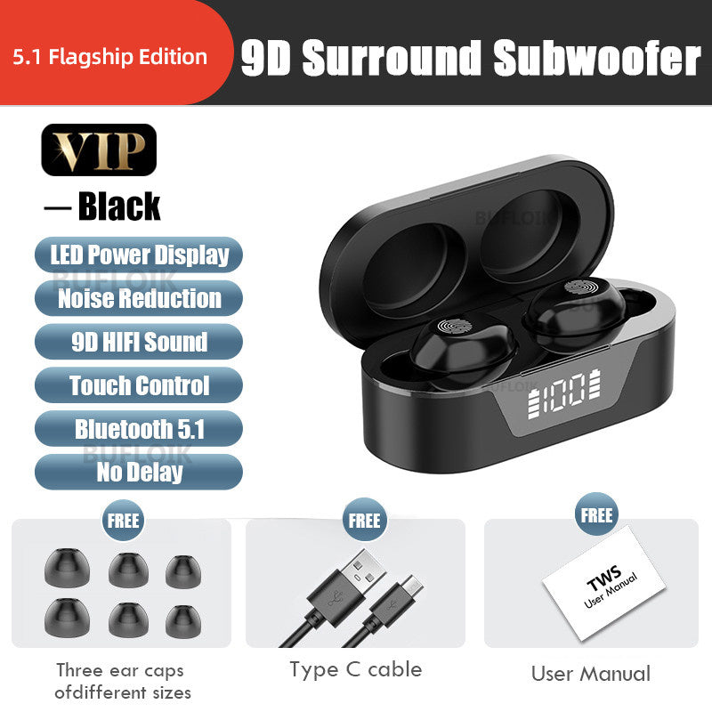 JMT-296138 Mini Bluetooth Earbuds with Battery Display and Touch Control, Stereo Sound, Voice Control, NFC, and Multi-Point Connection, Classic Black or White