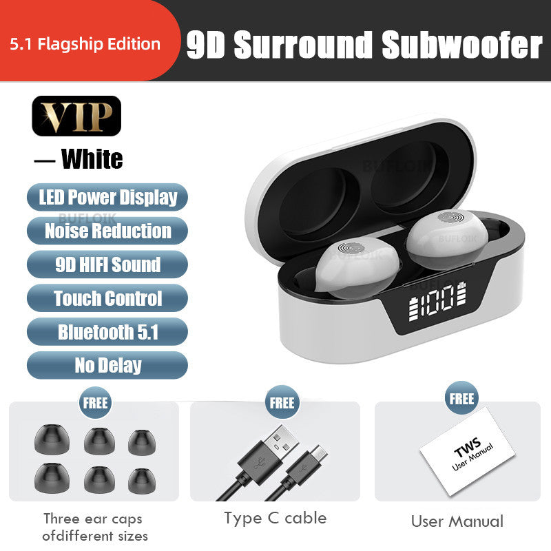 JMT-296138 Mini Bluetooth Earbuds with Battery Display and Touch Control, Stereo Sound, Voice Control, NFC, and Multi-Point Connection, Classic Black or White