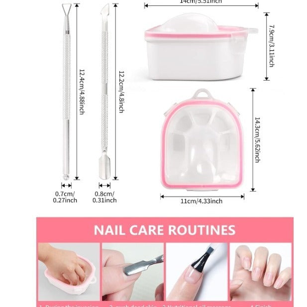 JMT-296458 Double Layer Manicure Tool Set with Nail Soaking Bowl and Removers - Available in Multiple Colors