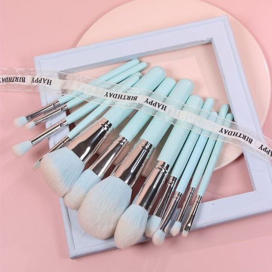 JMT-296586 12-Piece Makeup Brush Set with Long Wooden Handles and Man-Made Fiber Brush Heads