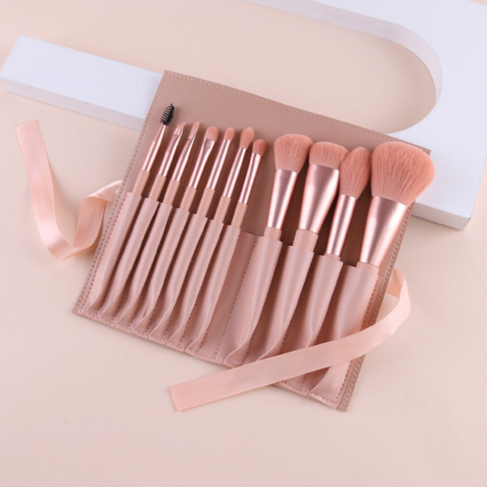 JMT-296586 12-Piece Makeup Brush Set with Long Wooden Handles and Man-Made Fiber Brush Heads