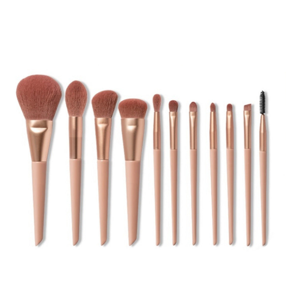 JMT-296586 12-Piece Makeup Brush Set with Long Wooden Handles and Man-Made Fiber Brush Heads