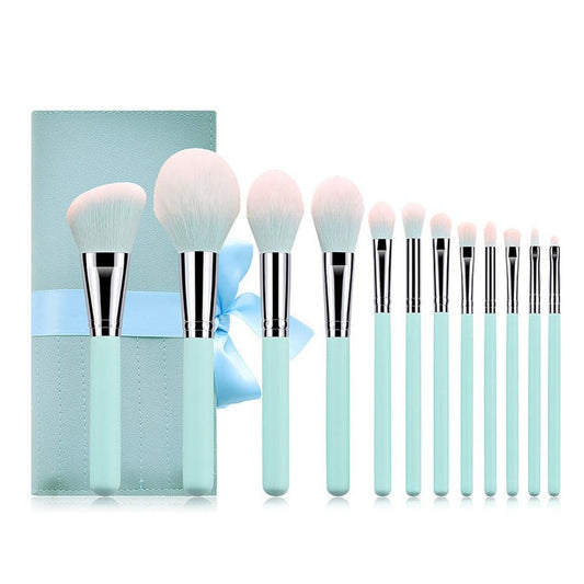 JMT-296586 12-Piece Makeup Brush Set with Long Wooden Handles and Man-Made Fiber Brush Heads