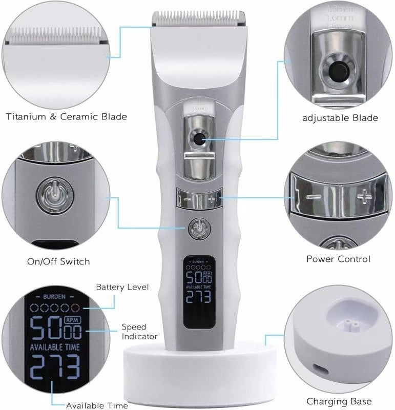JMT-297546 Rechargeable LCD Display Hair Clipper with Five-Speed Control and Fine Adjustment