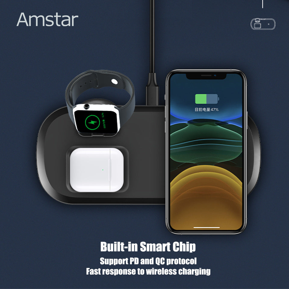 JMT-297994 Three-in-One Wireless Charger for Headphones and Watch - Fast Charge, Multi-Device Compatibility, Black or White Color Options