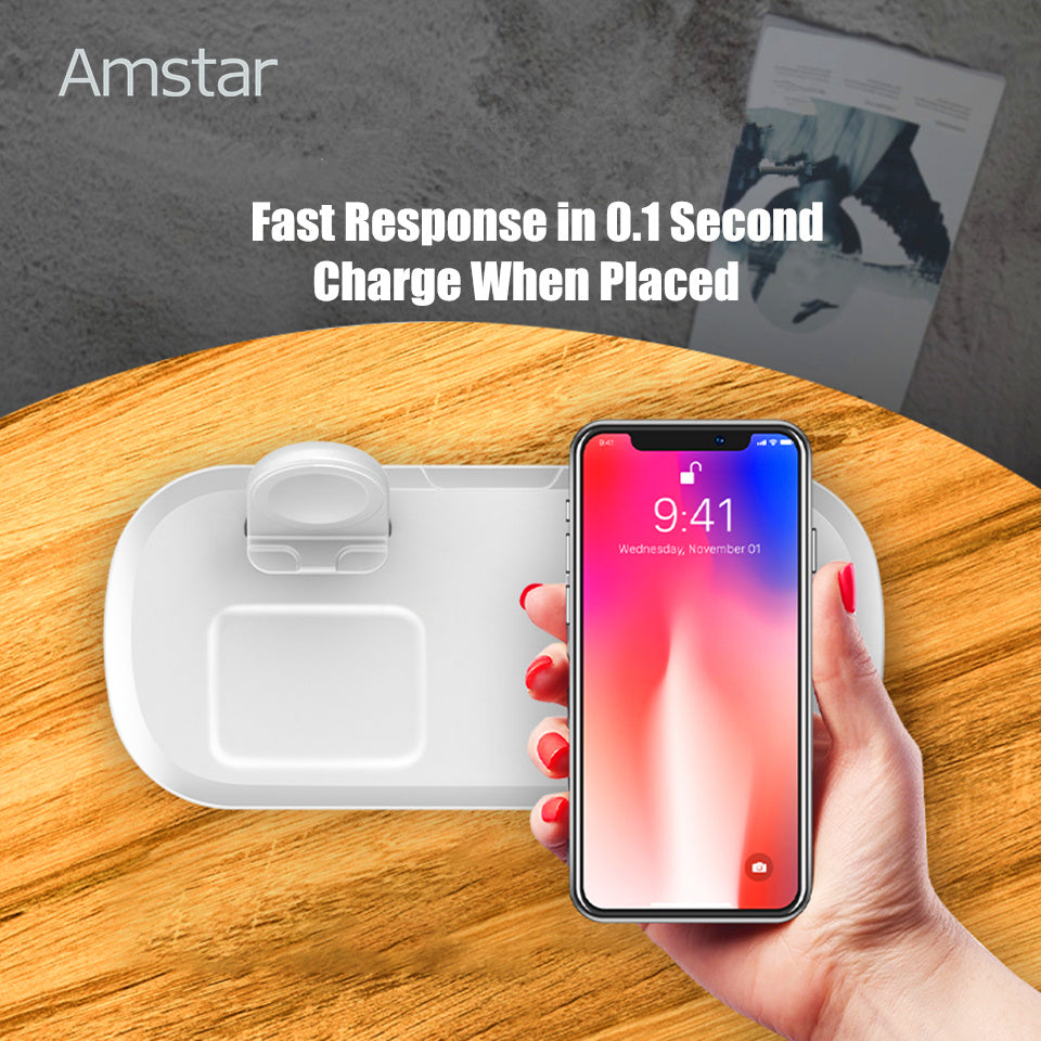 JMT-297994 Three-in-One Wireless Charger for Headphones and Watch - Fast Charge, Multi-Device Compatibility, Black or White Color Options