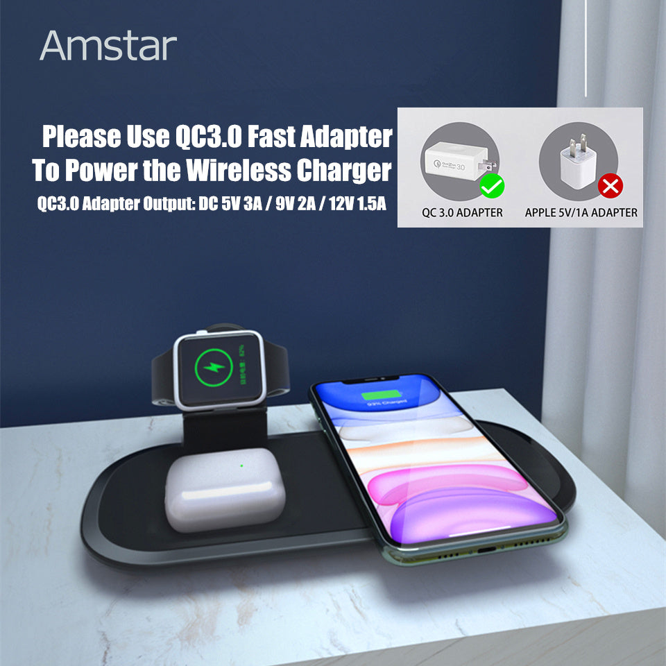 JMT-297994 Three-in-One Wireless Charger for Headphones and Watch - Fast Charge, Multi-Device Compatibility, Black or White Color Options