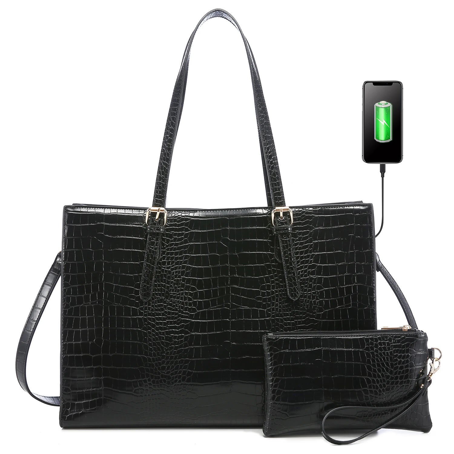 JMT-298122 15.6 Inch Laptop Tote Bag for Women - Stylish PU Leather Handbag for Work and Daily Use