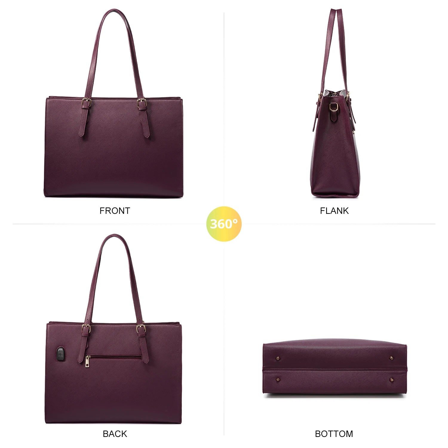JMT-298122 15.6 Inch Laptop Tote Bag for Women - Stylish PU Leather Handbag for Work and Daily Use