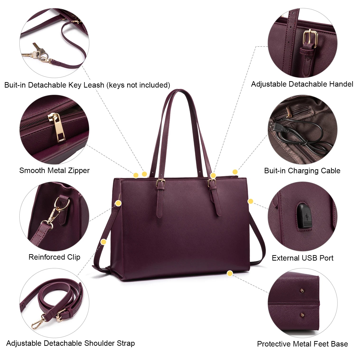 JMT-298122 15.6 Inch Laptop Tote Bag for Women - Stylish PU Leather Handbag for Work and Daily Use