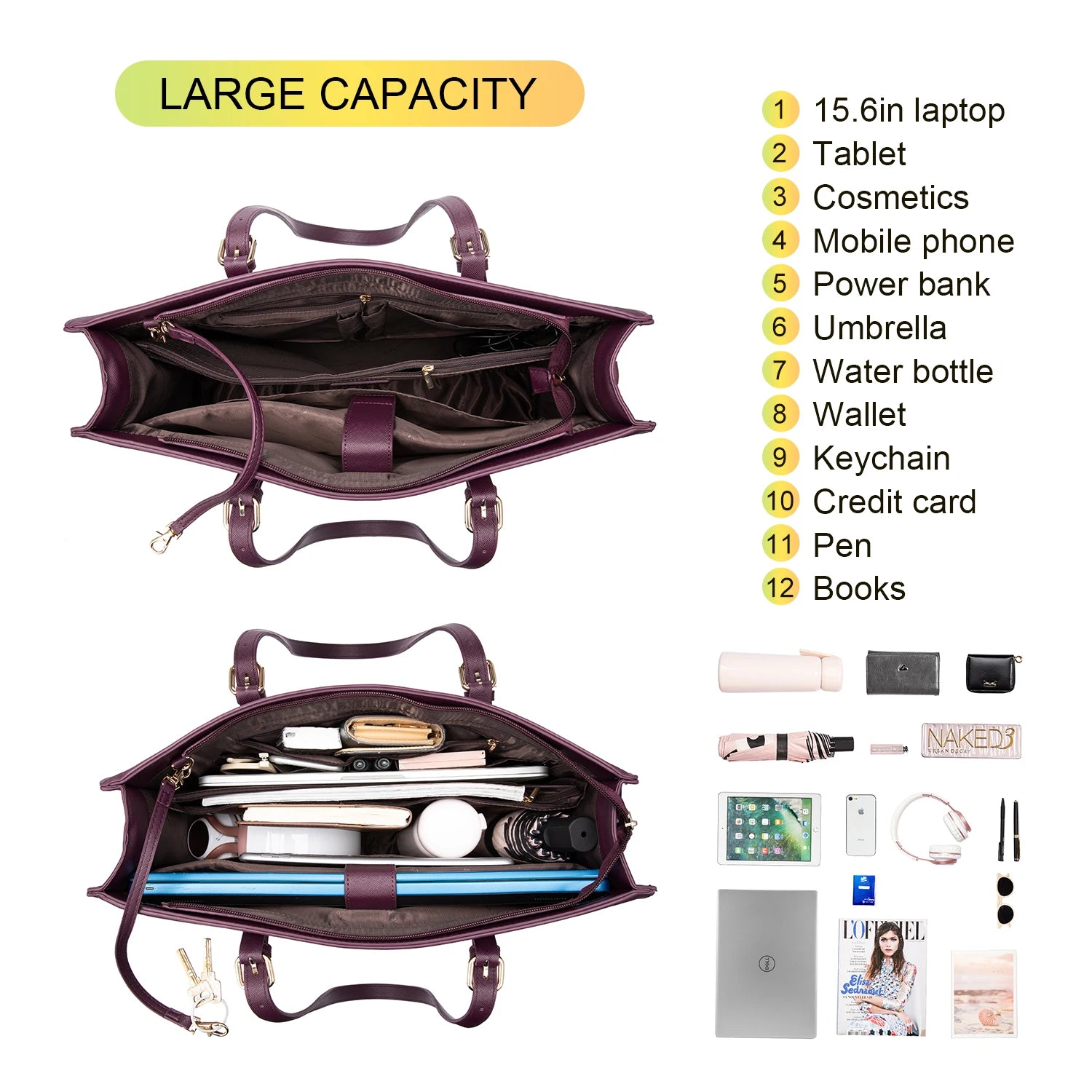 JMT-298122 15.6 Inch Laptop Tote Bag for Women - Stylish PU Leather Handbag for Work and Daily Use