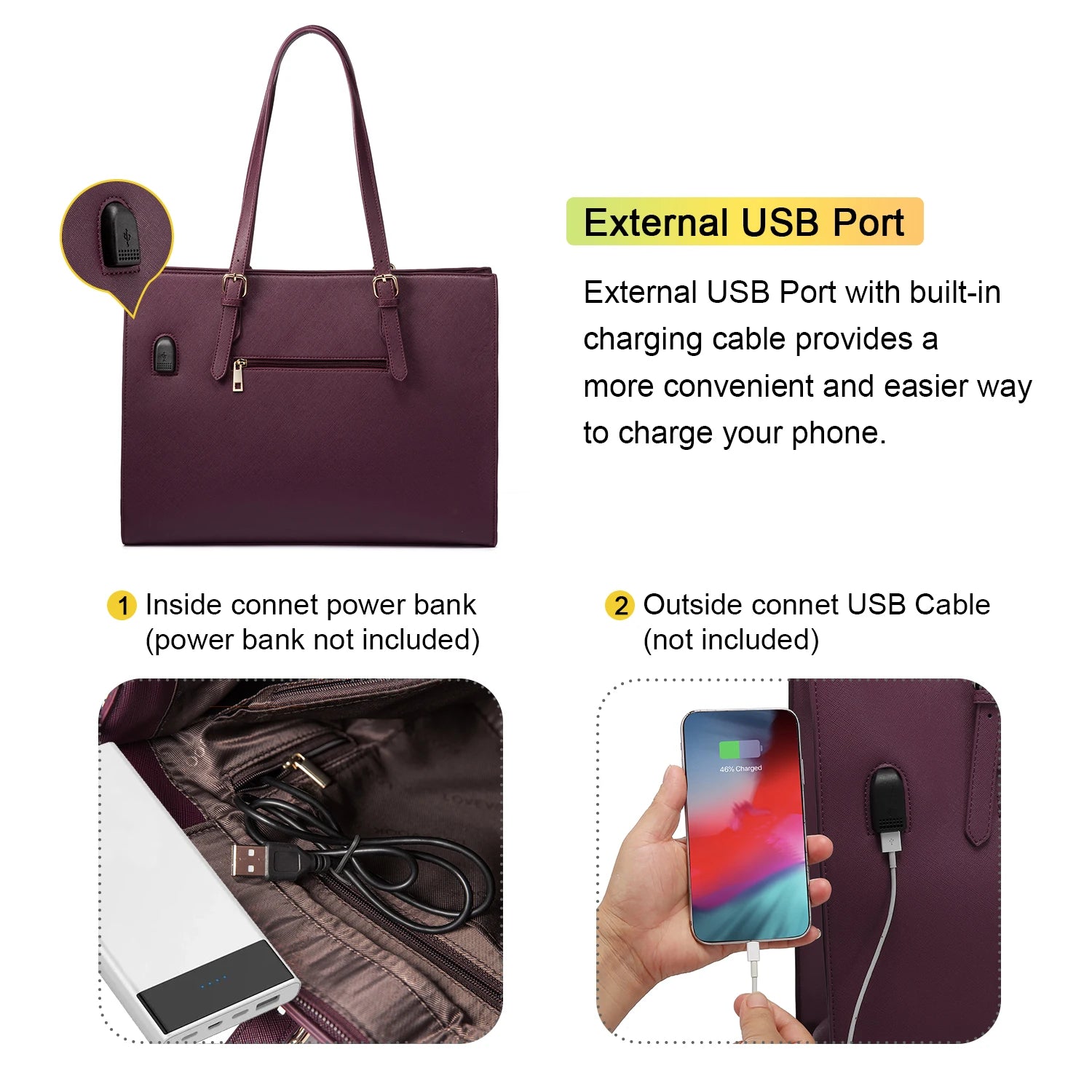 JMT-298122 15.6 Inch Laptop Tote Bag for Women - Stylish PU Leather Handbag for Work and Daily Use