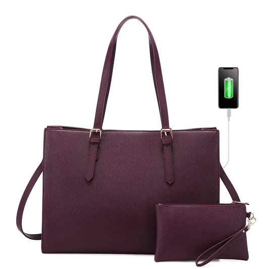 JMT-298122 15.6 Inch Laptop Tote Bag for Women - Stylish PU Leather Handbag for Work and Daily Use