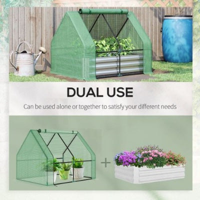 JMT-298314 Galvanized Raised Garden Bed with Mini Greenhouse Cover and Roll-Up Windows for Growing Plants, 50 x 37.5 x 36.25 Inches, Green