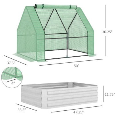 JMT-298314 Galvanized Raised Garden Bed with Mini Greenhouse Cover and Roll-Up Windows for Growing Plants, 50 x 37.5 x 36.25 Inches, Green